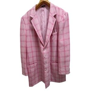 90s Pink Plaid Italian Hand Tailored Blazer Jacket Men's 56 Confident Empowering